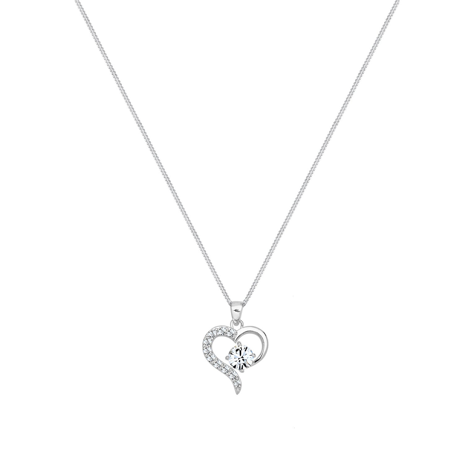 Silver Perhiasan Wanita Perak Asli - Silver Kalung   Heart Love Crystals