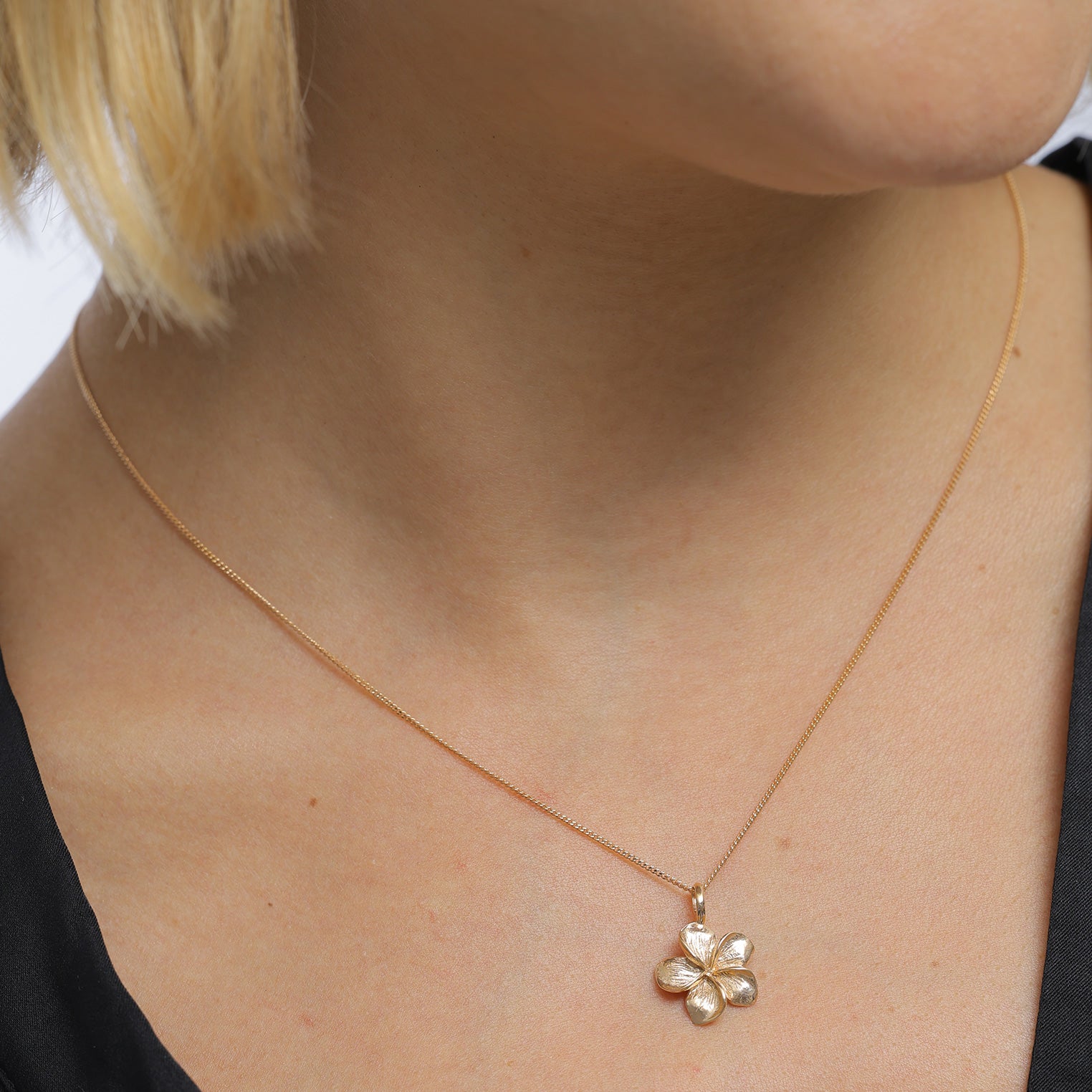 Rosegold Perhiasan Wanita Perak Asli - Silver Kalung Flower Frangipani Lapis Rosegold