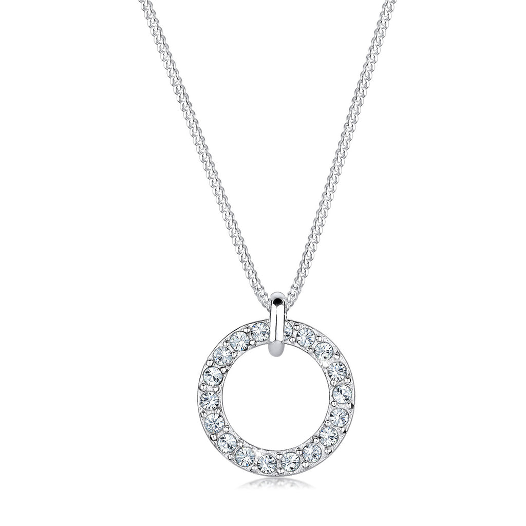 White Perhiasan Wanita Perak Asli - Silver Kalung   Geo Circle Crystals
