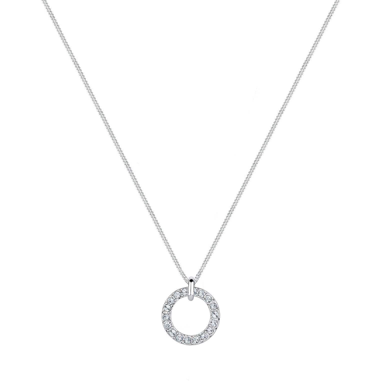 White Perhiasan Wanita Perak Asli - Silver Kalung   Geo Circle Crystals