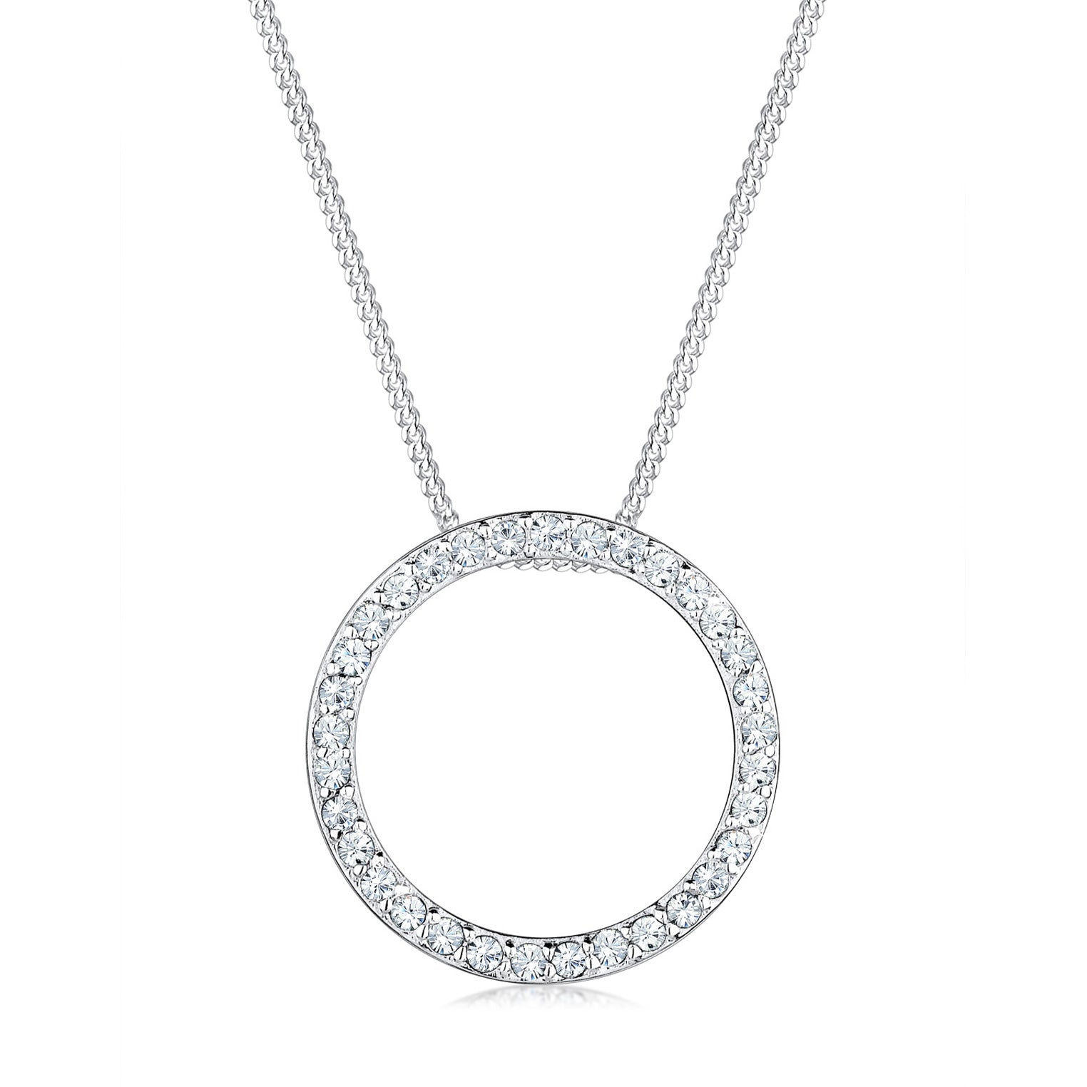 Silver Perhiasan Wanita Perak Asli - Silver Kalung Circle Crystal