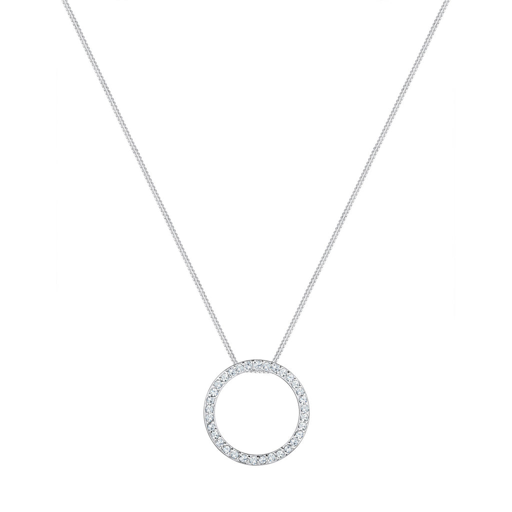 Silver Perhiasan Wanita Perak Asli - Silver Kalung Circle Crystal