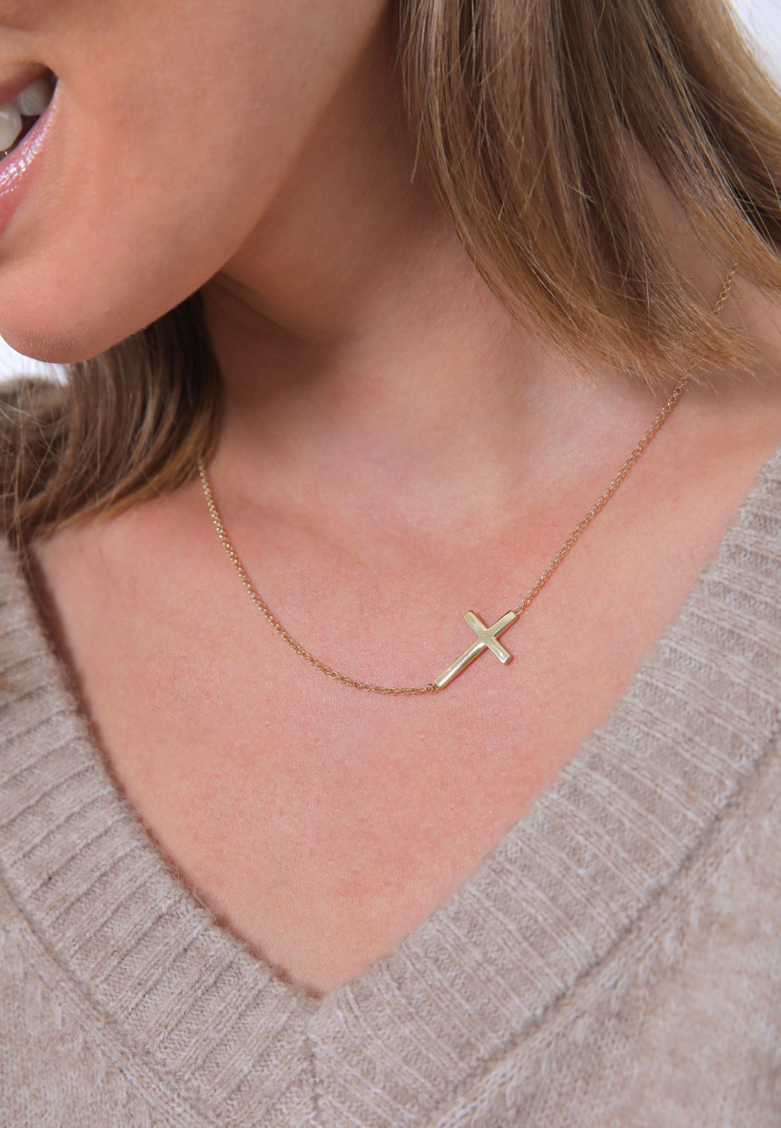Gold Perhiasan Wanita Perak Asli - Silver Kalung  Cross Religion Basic Lapis Emas