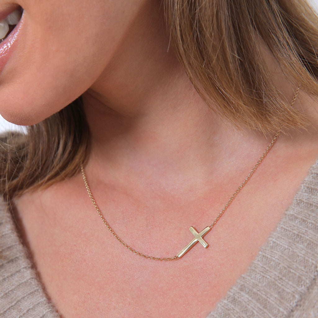 Gold - Elli | Sideways Cross Necklace 925 Silver Gold Plated