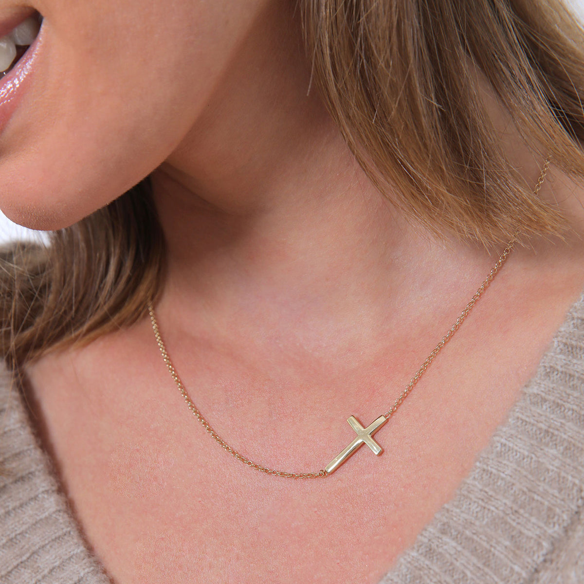 Gold - Elli | Sideways Cross Necklace 925 Silver Gold Plated