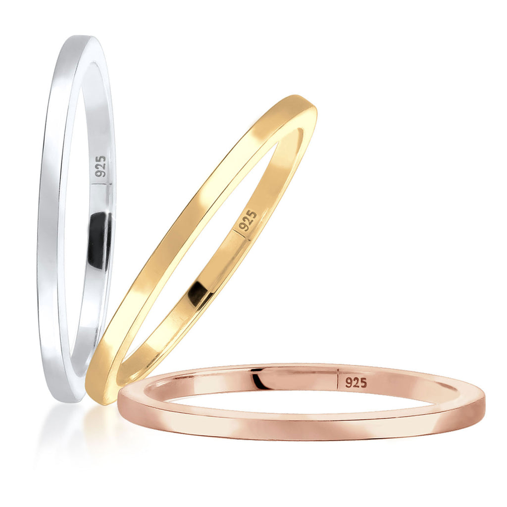 Gold Cincin Perhiasan Perak 925 Wanita Set 3 Color Tricolor