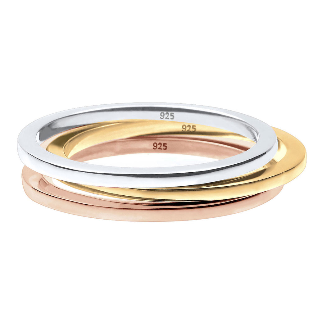 Gold Cincin Perhiasan Perak 925 Wanita Set 3 Color Tricolor
