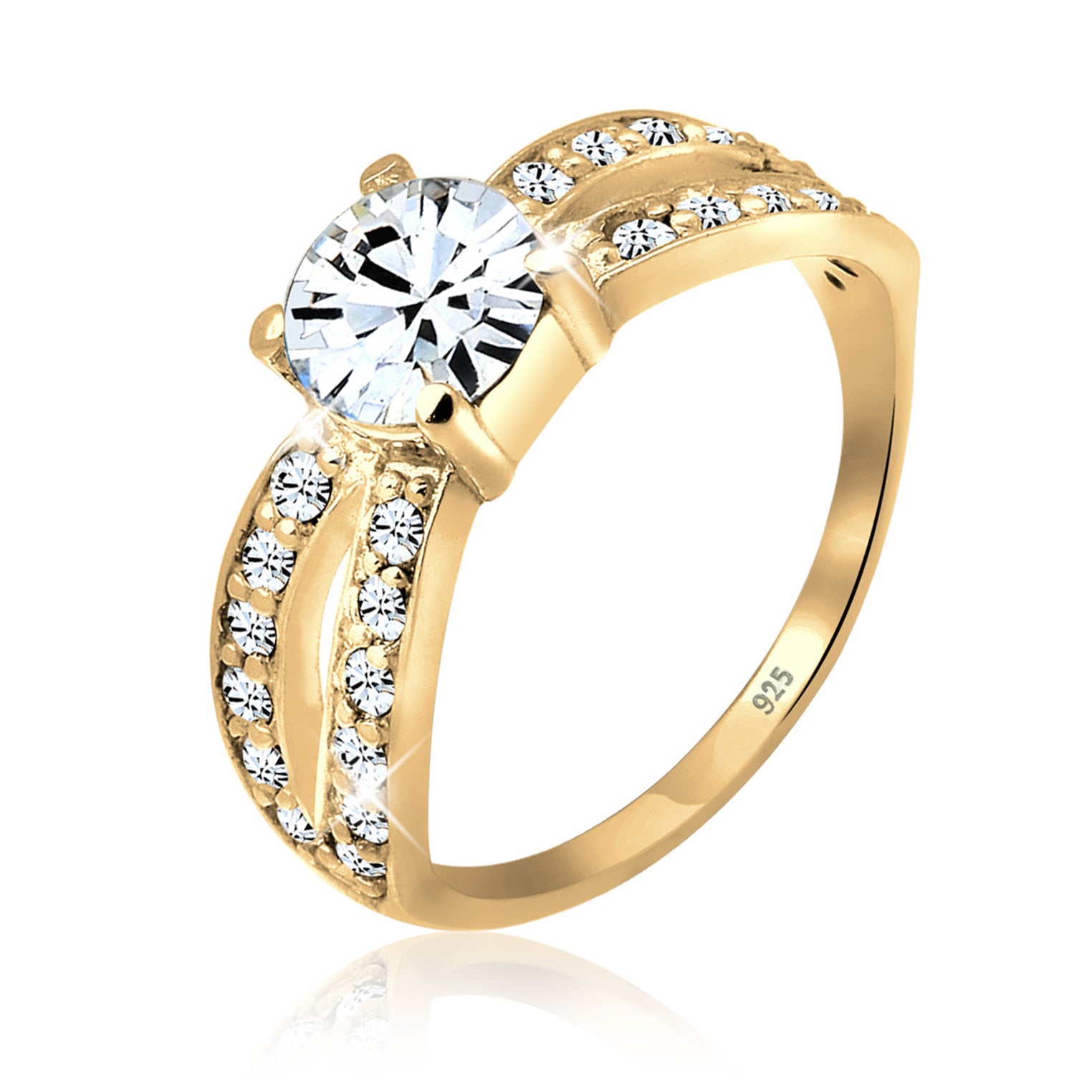 Gold Cincin Perhiasan Perak 925 Wanita Glamour Princess Crystal White Gold Plated