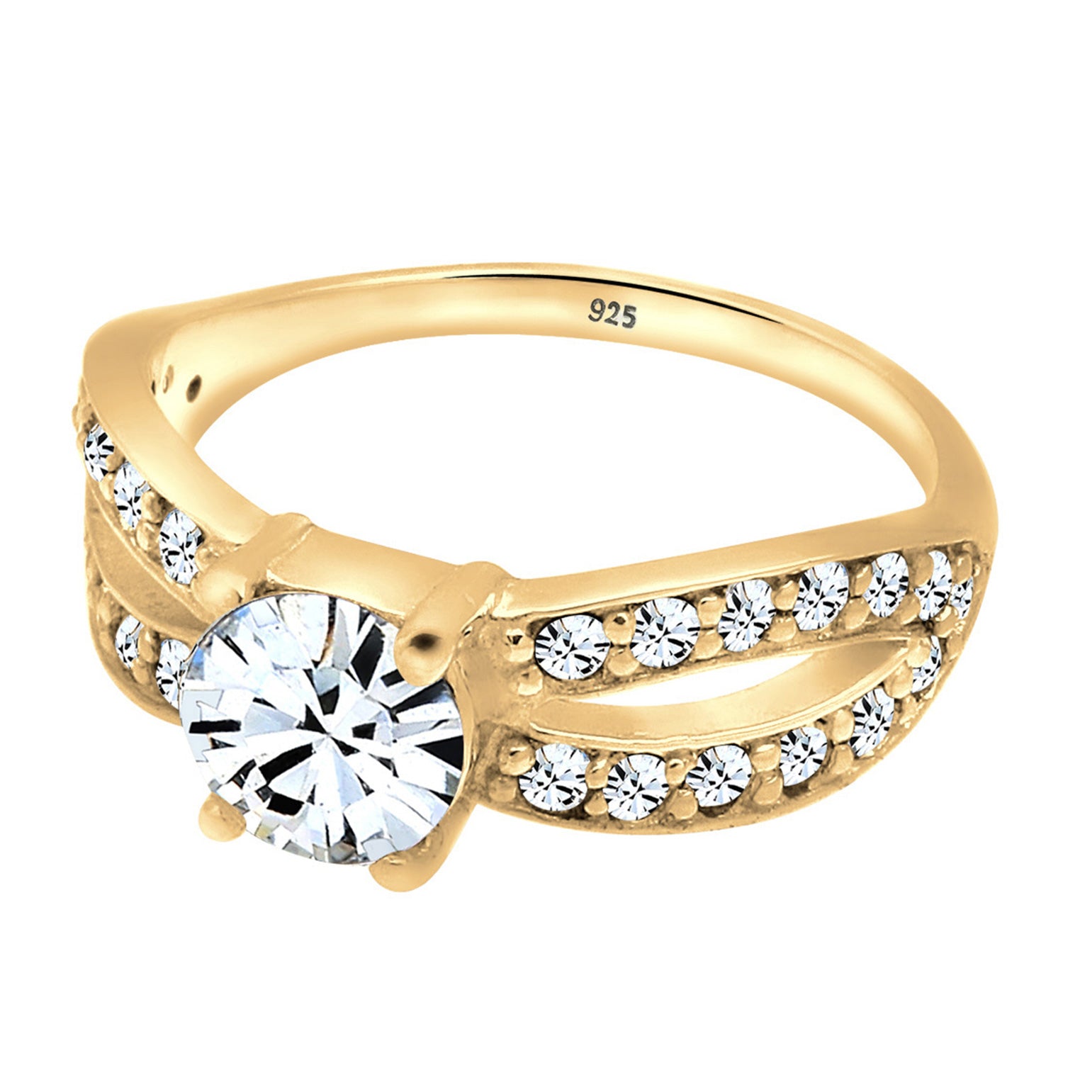 Gold Cincin Perhiasan Perak 925 Wanita Glamour Princess Crystal White Gold Plated