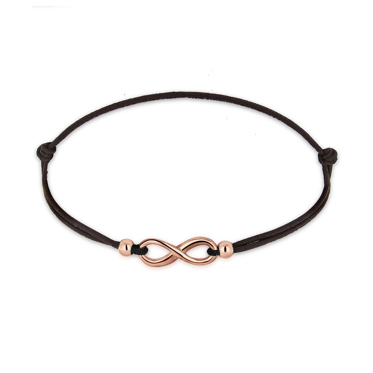 Infinity Rubber Band Bracelet 925 Silver Rosegold Plated Black
