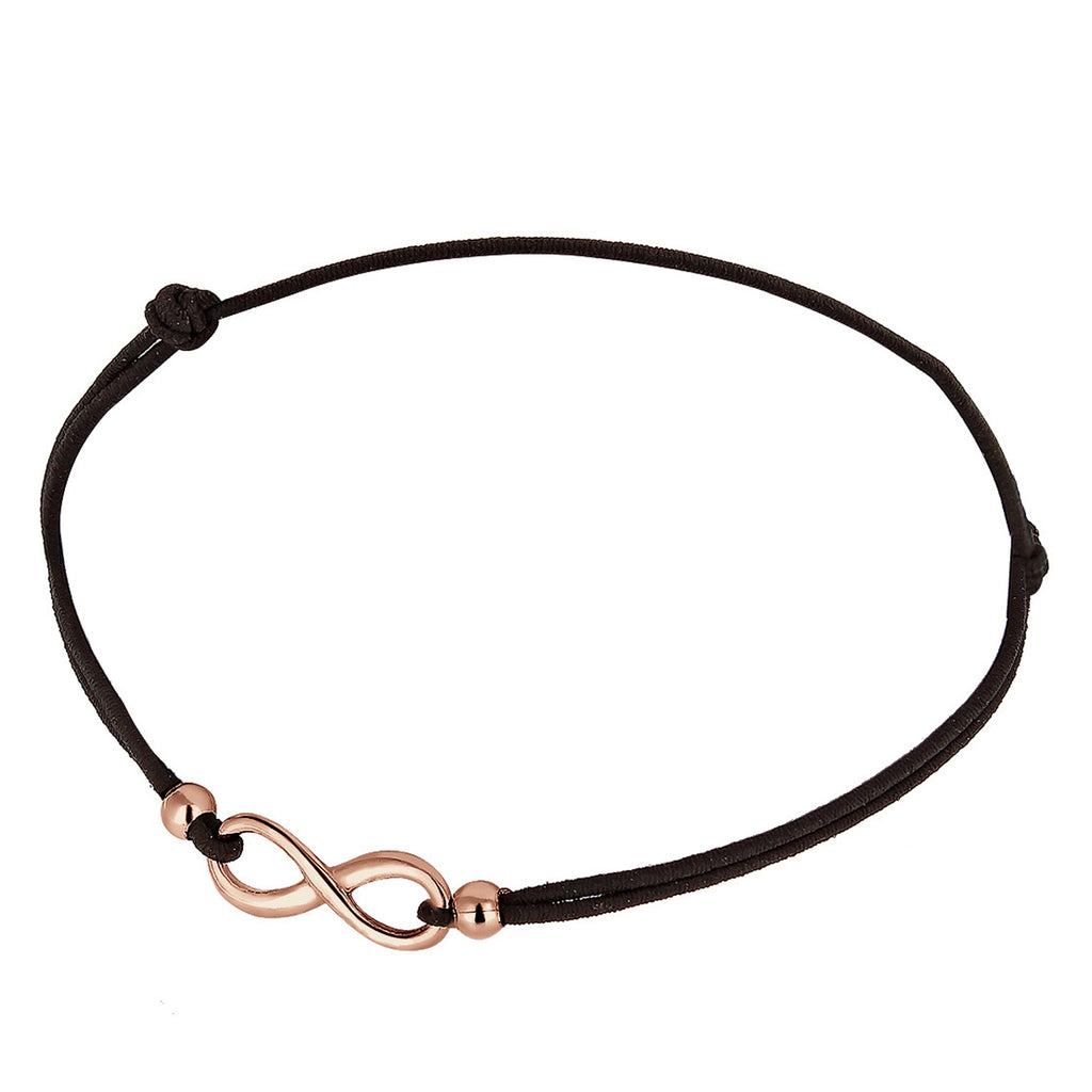 Infinity Rubber Band Bracelet 925 Silver Rosegold Plated Black