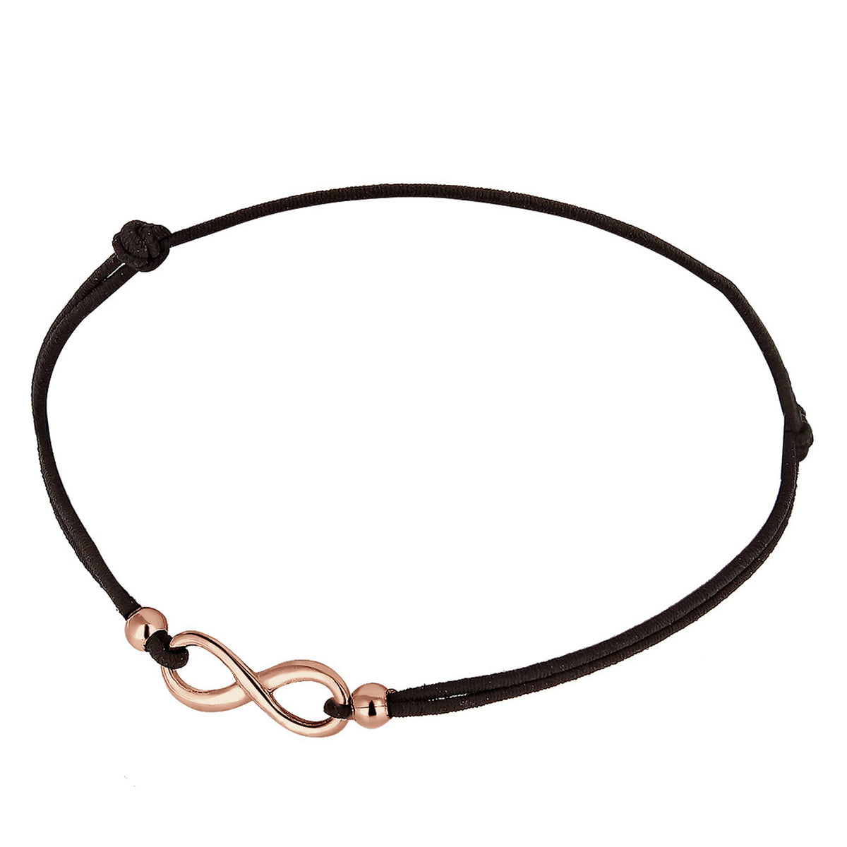 Infinity Rubber Band Bracelet 925 Silver Rosegold Plated Black