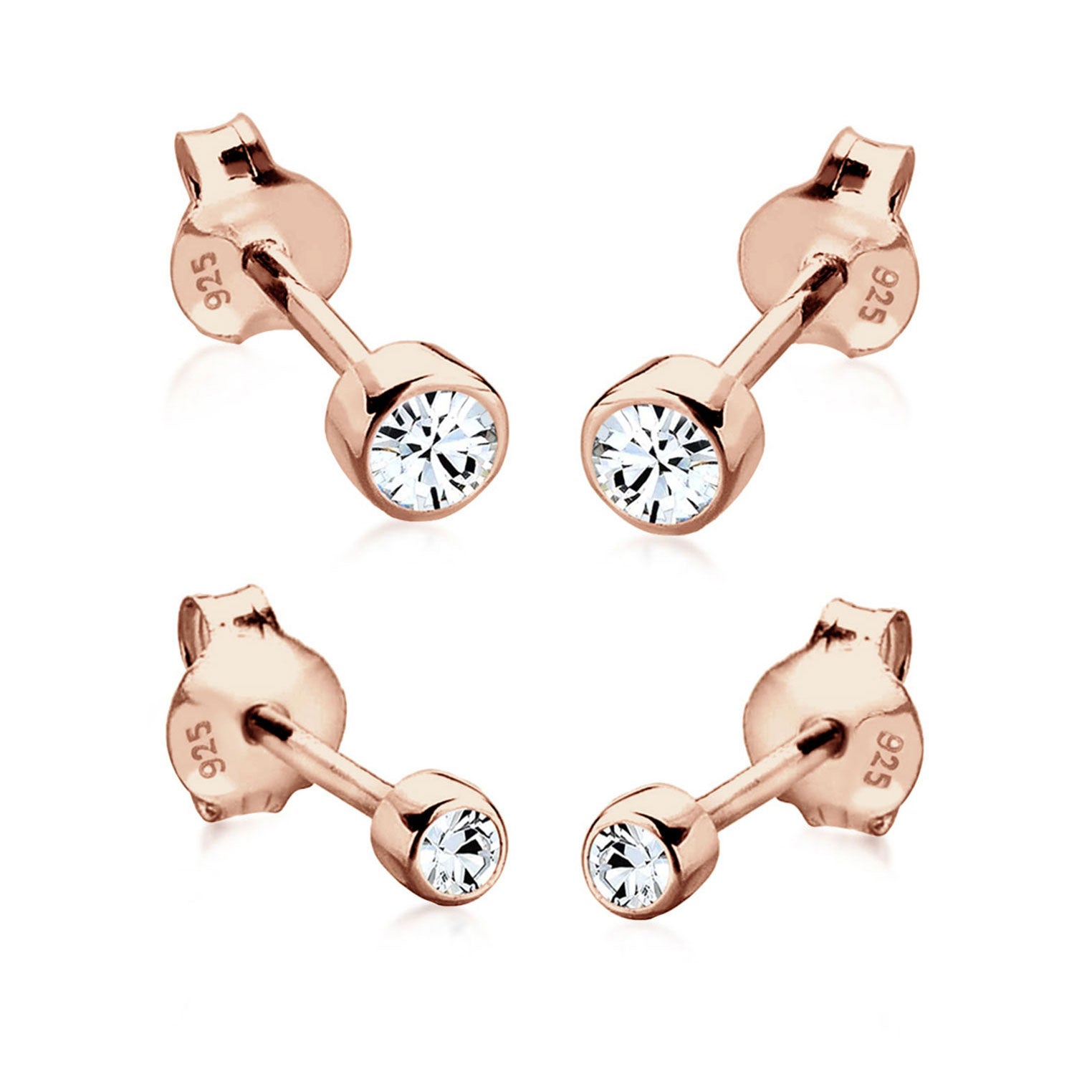 Rosegold Perhiasan Wanita Perak Asli - Silver Anting Set Classic Crystal Rosegold Plated