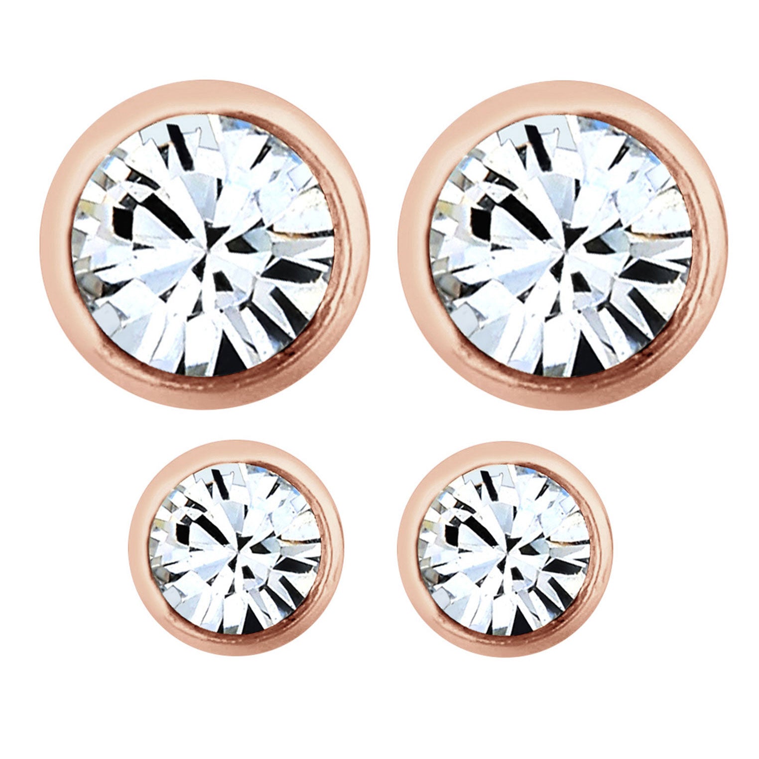 Rosegold Perhiasan Wanita Perak Asli - Silver Anting Set Classic Crystal Rosegold Plated