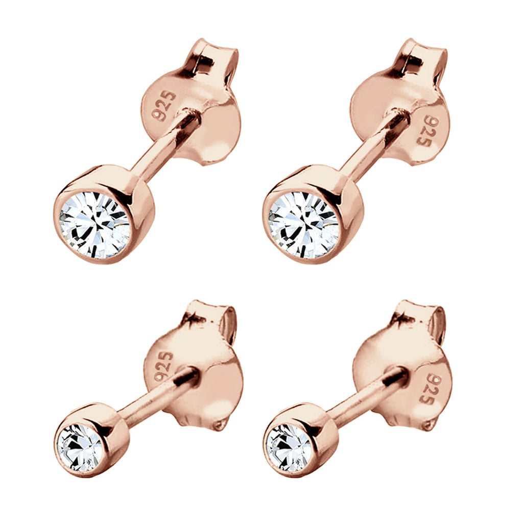 Rosegold Perhiasan Wanita Perak Asli - Silver Anting Set Classic Crystal Rosegold Plated