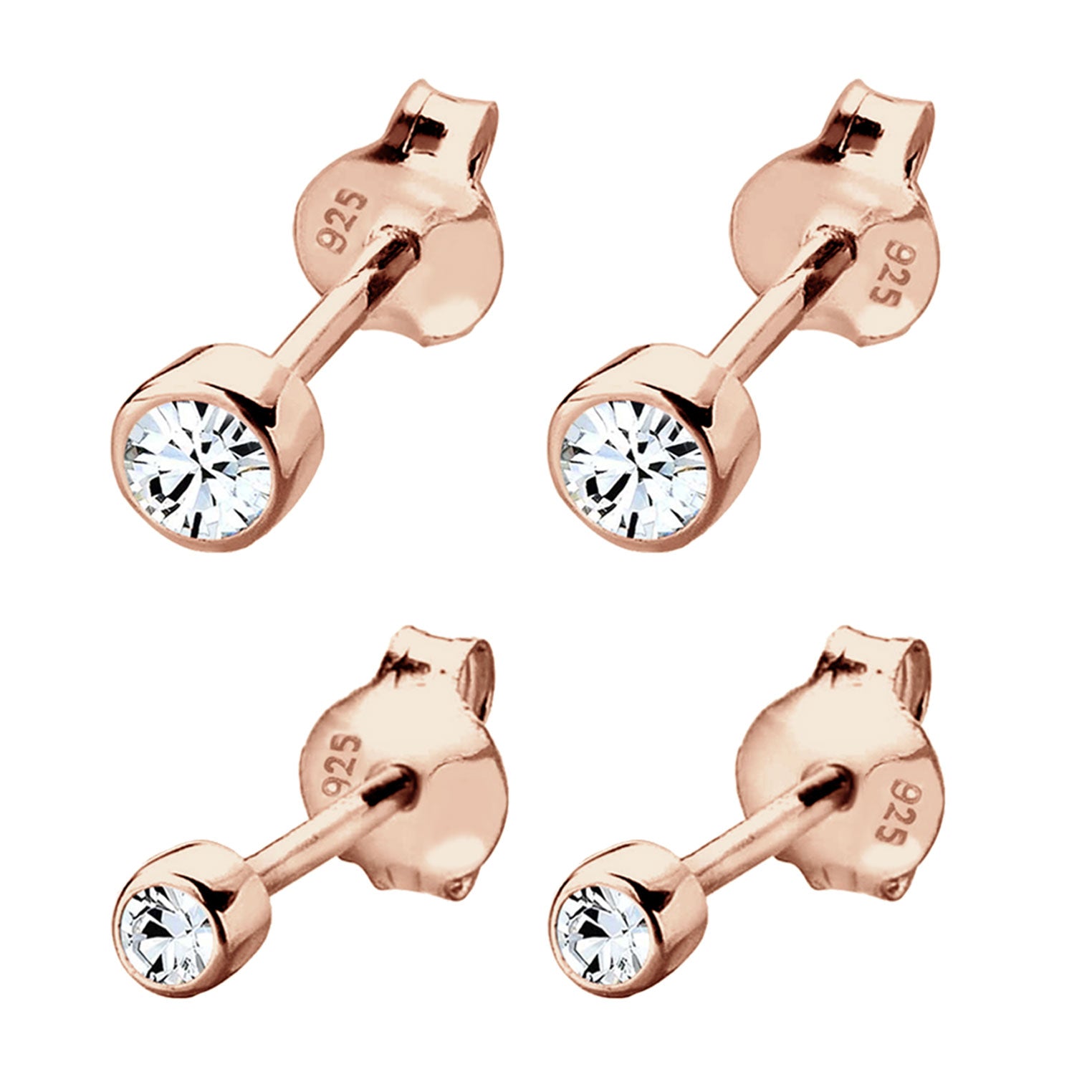 Rosegold Perhiasan Wanita Perak Asli - Silver Anting Set Classic Crystal Rosegold Plated