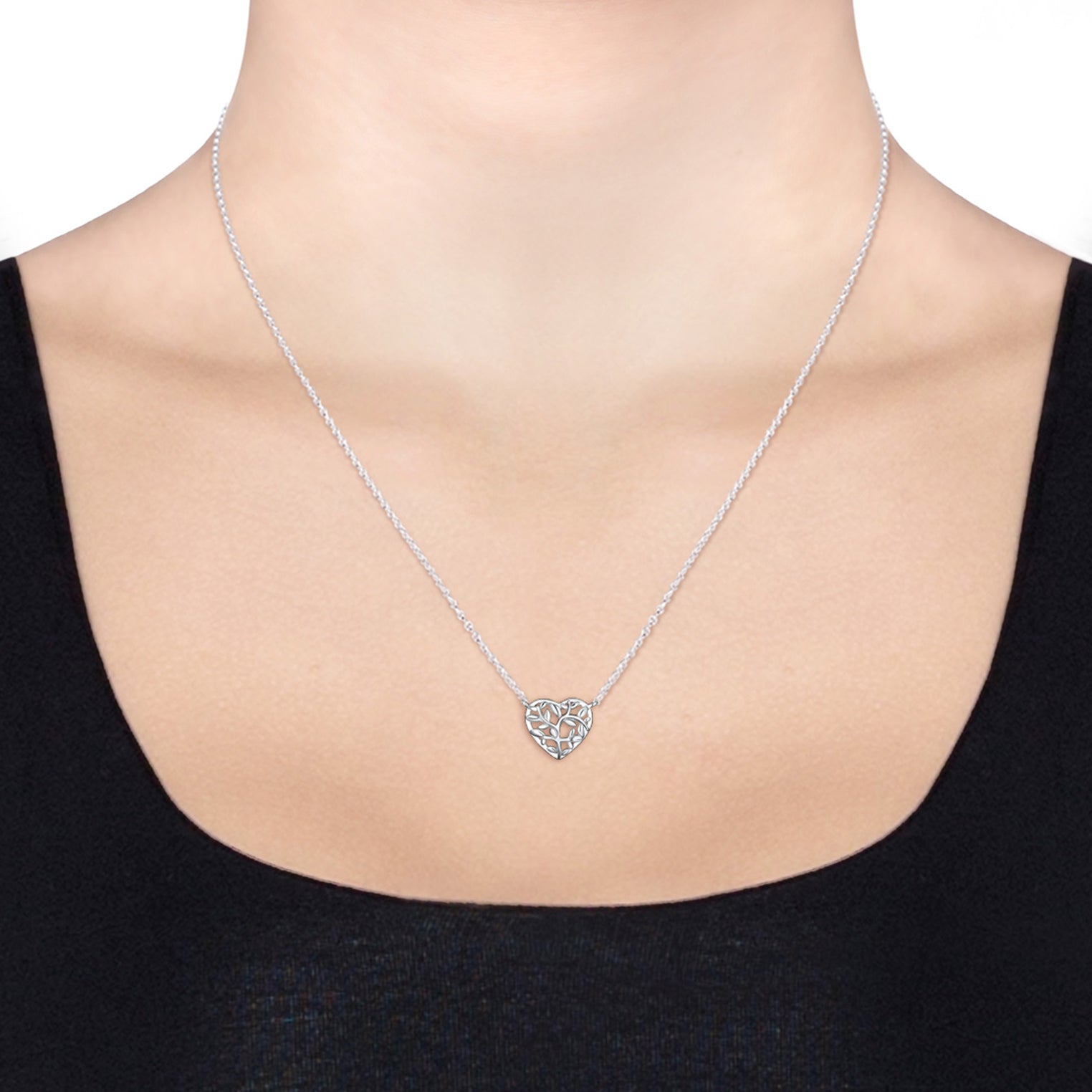 Silver Kalung Perhiasan Perak 925 Wanita Tree of Life Heart