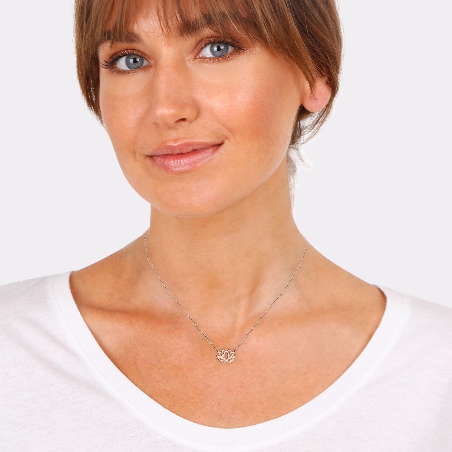 Rosegold Perhiasan Wanita Perak Asli - Silver Kalung  Lotus Flower Boho Lapis Rosegold