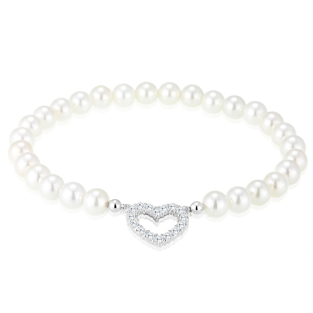 White Perhiasan Wanita Perak Asli - Silver Gelang Heart Zirconia Shell Pearl