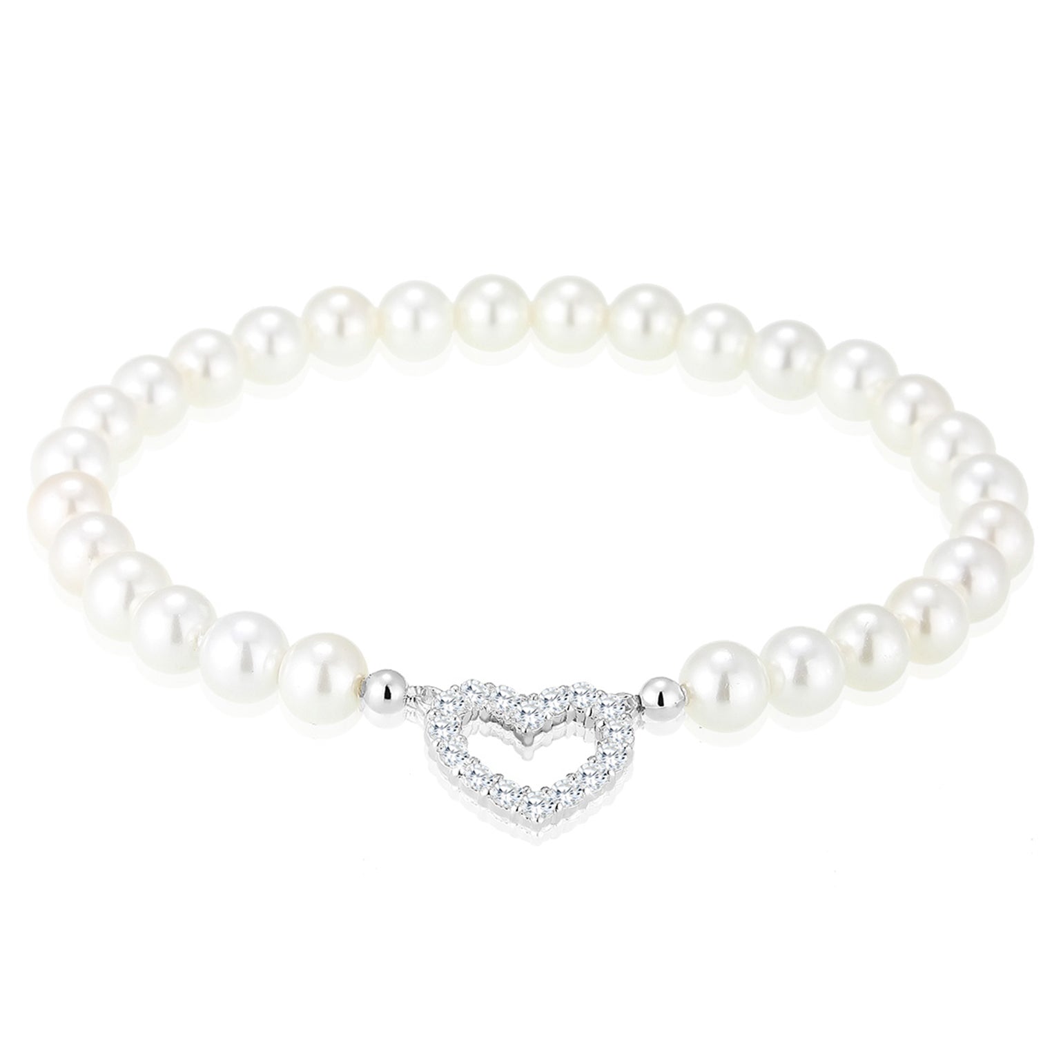 White Perhiasan Wanita Perak Asli - Silver Gelang Heart Zirconia Shell Pearl