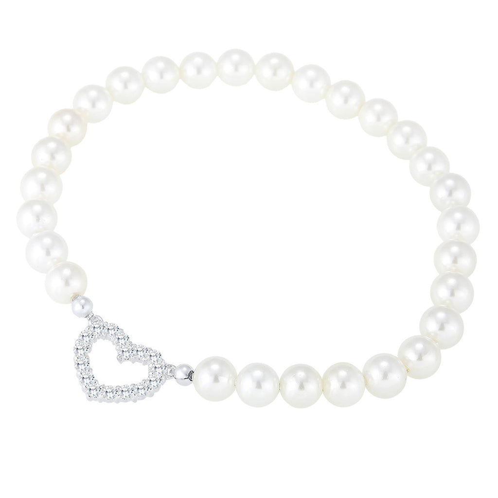 White Perhiasan Wanita Perak Asli - Silver Gelang Heart Zirconia Shell Pearl