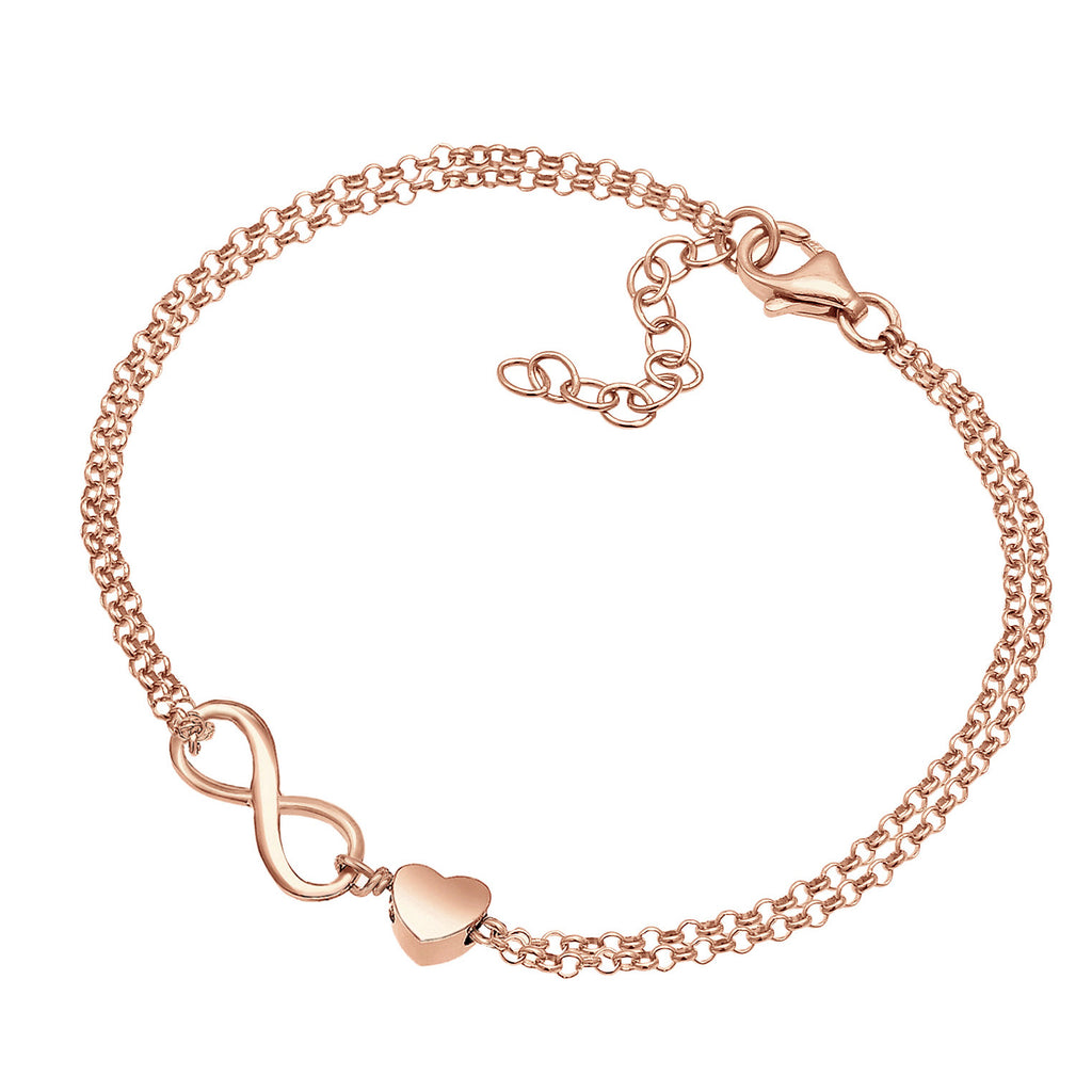 Rosegold Gelang Perhiasan Perak 925 Wanita Heart Love Infinity Rosegold Plated