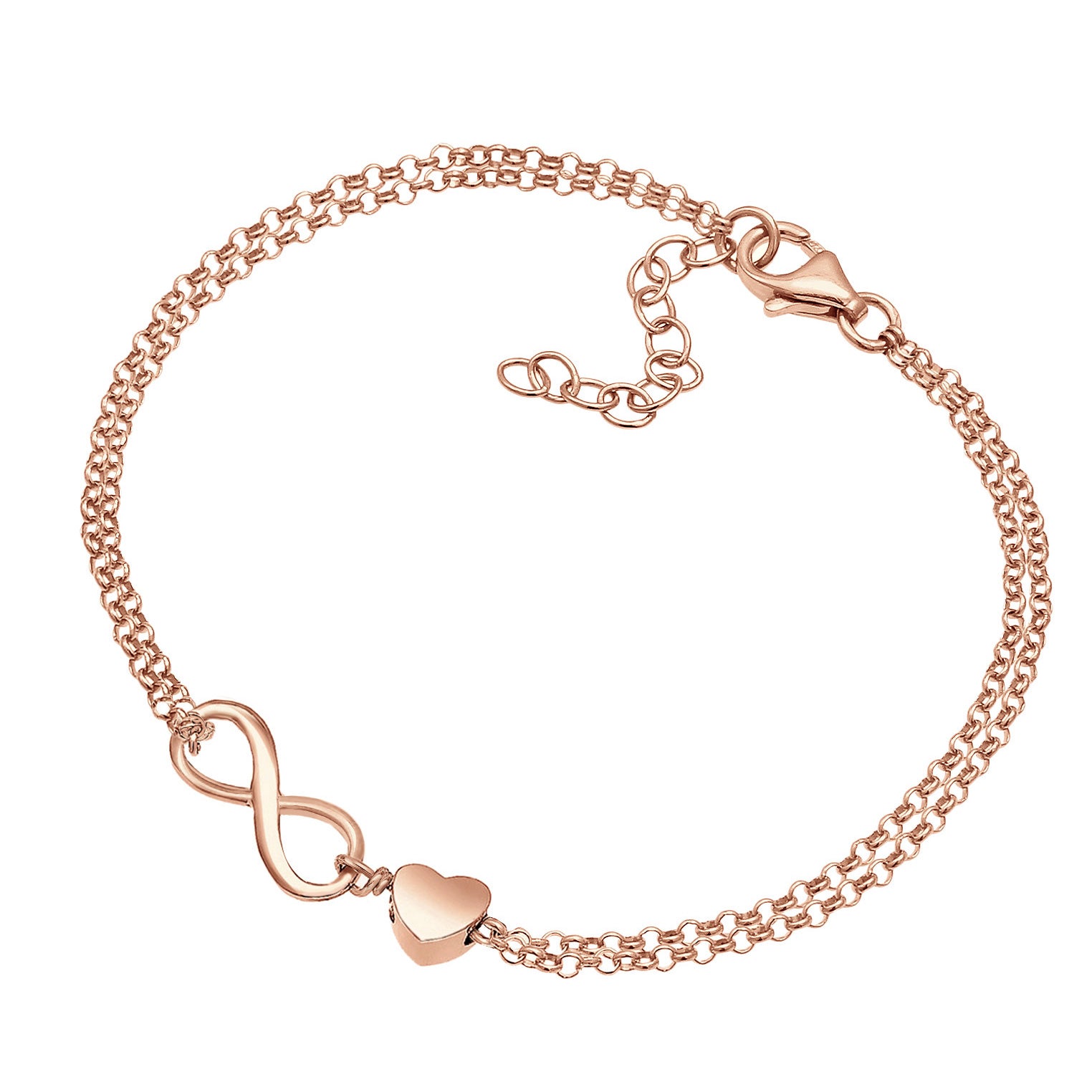 Rosegold Gelang Perhiasan Perak 925 Wanita Heart Love Infinity Rosegold Plated