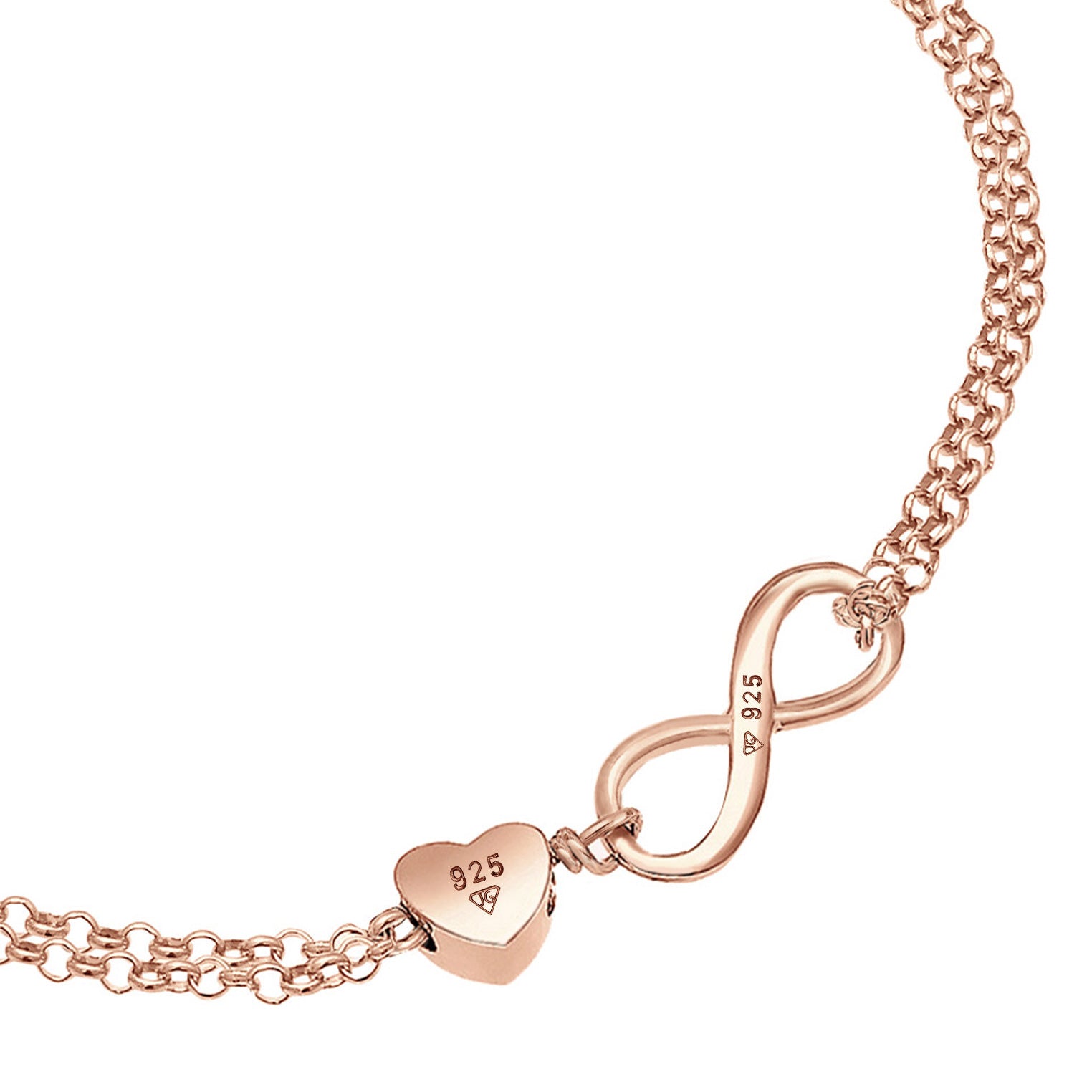 Rosegold Gelang Perhiasan Perak 925 Wanita Heart Love Infinity Rosegold Plated
