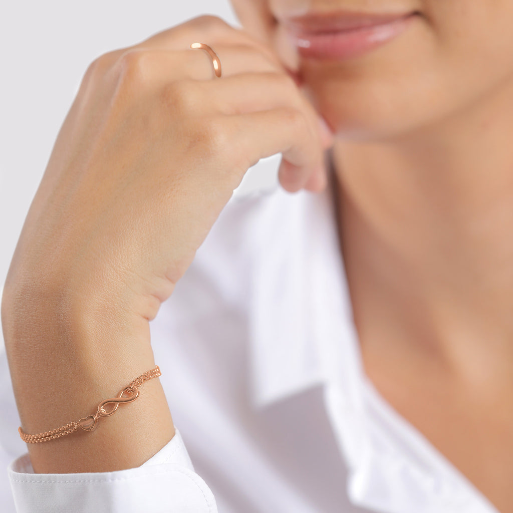 Rosegold Gelang Perhiasan Perak 925 Wanita Heart Love Infinity Rosegold Plated