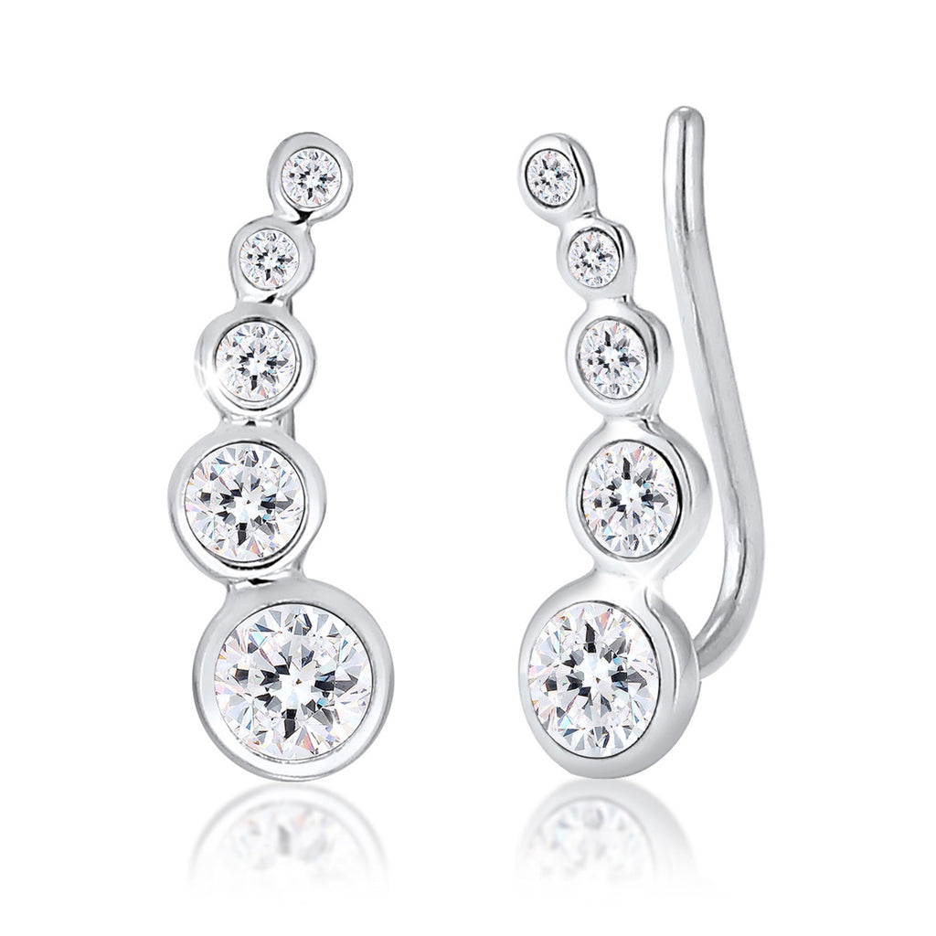 Graduated Circle Ear Climber 925 Silver White – Embellished with Crystals by Swarovski®