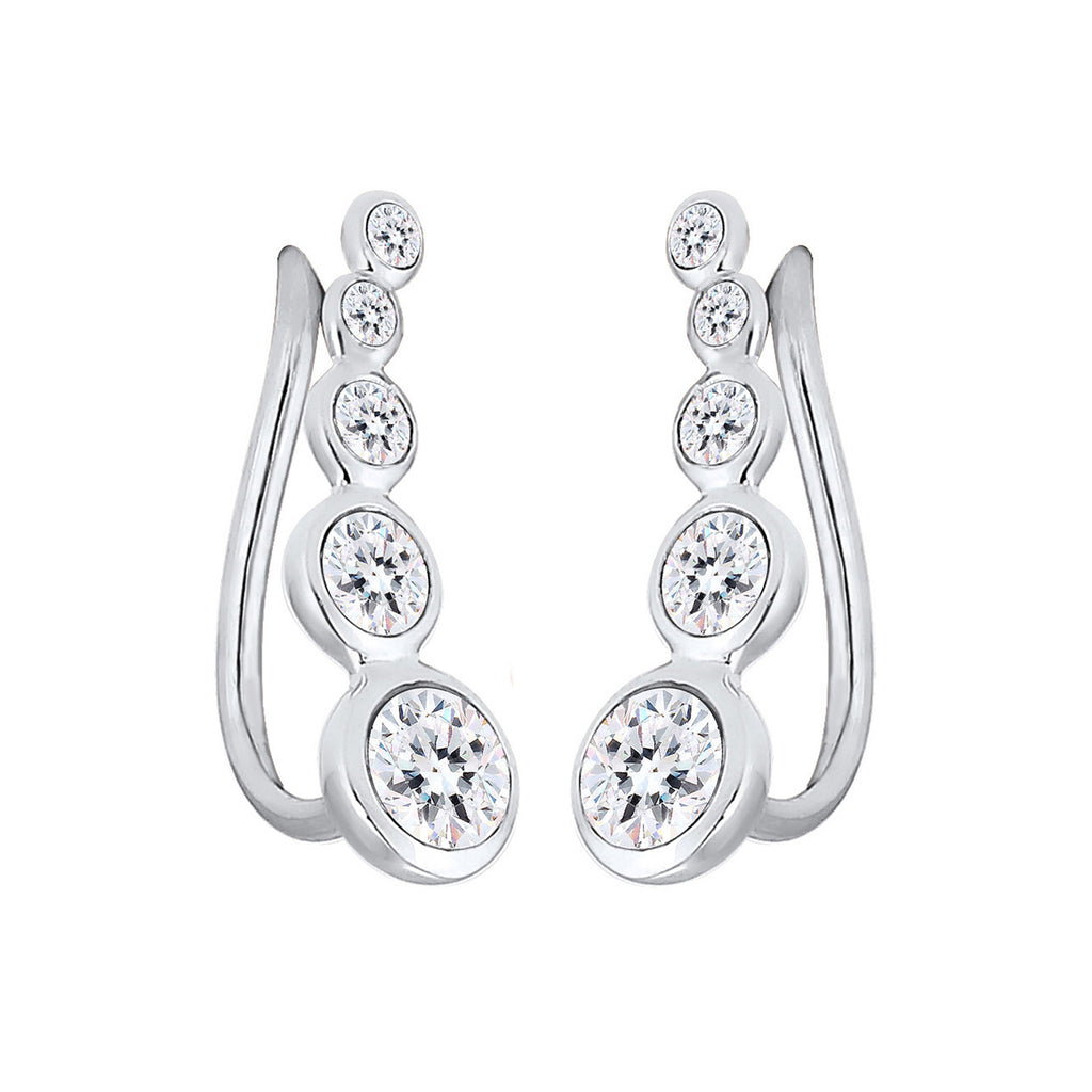 Silver Anting Perhiasan Perak 925 Wanita Cuff Circle Crystal