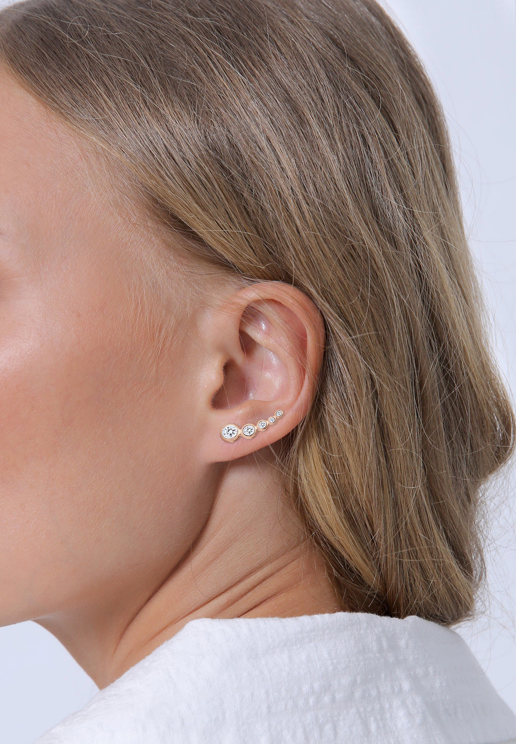 Rosegold Perhiasan Wanita Perak Asli - Silver Anting Cuff Circle Crystal Rosegold Plated