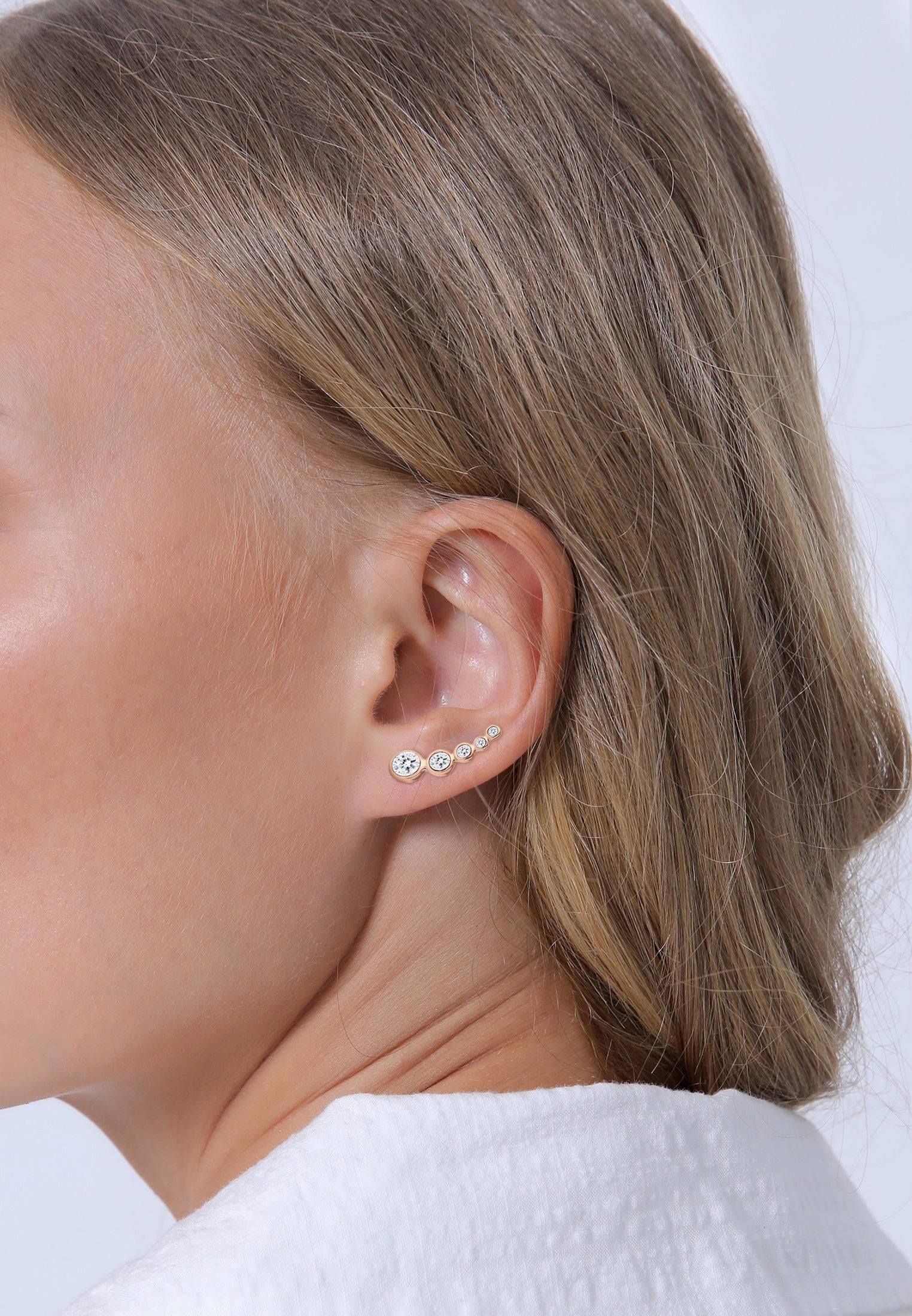 Rosegold Perhiasan Wanita Perak Asli - Silver Anting Cuff Circle Crystal Rosegold Plated