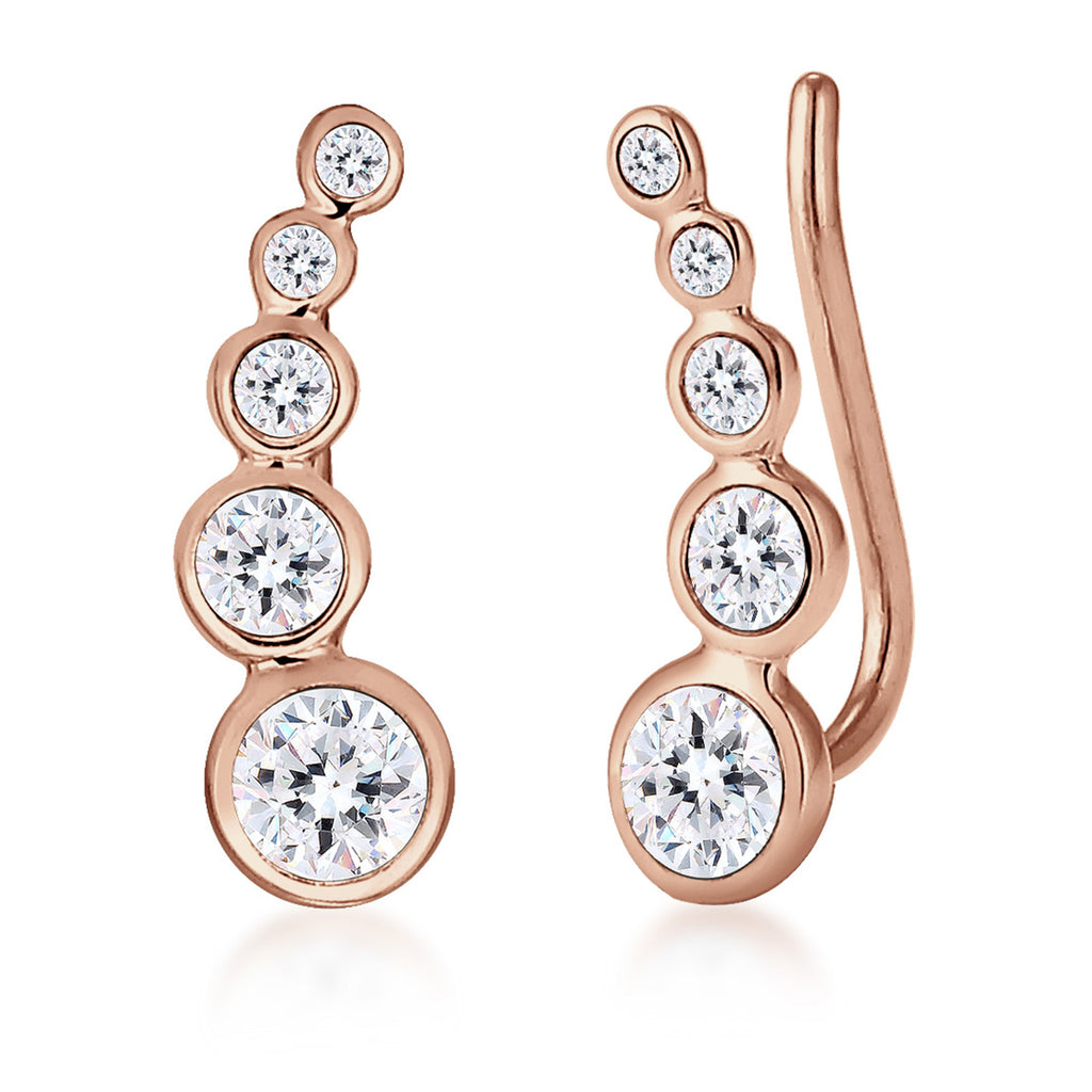 Rosegold Perhiasan Wanita Perak Asli - Silver Anting Cuff Circle Crystal Rosegold Plated