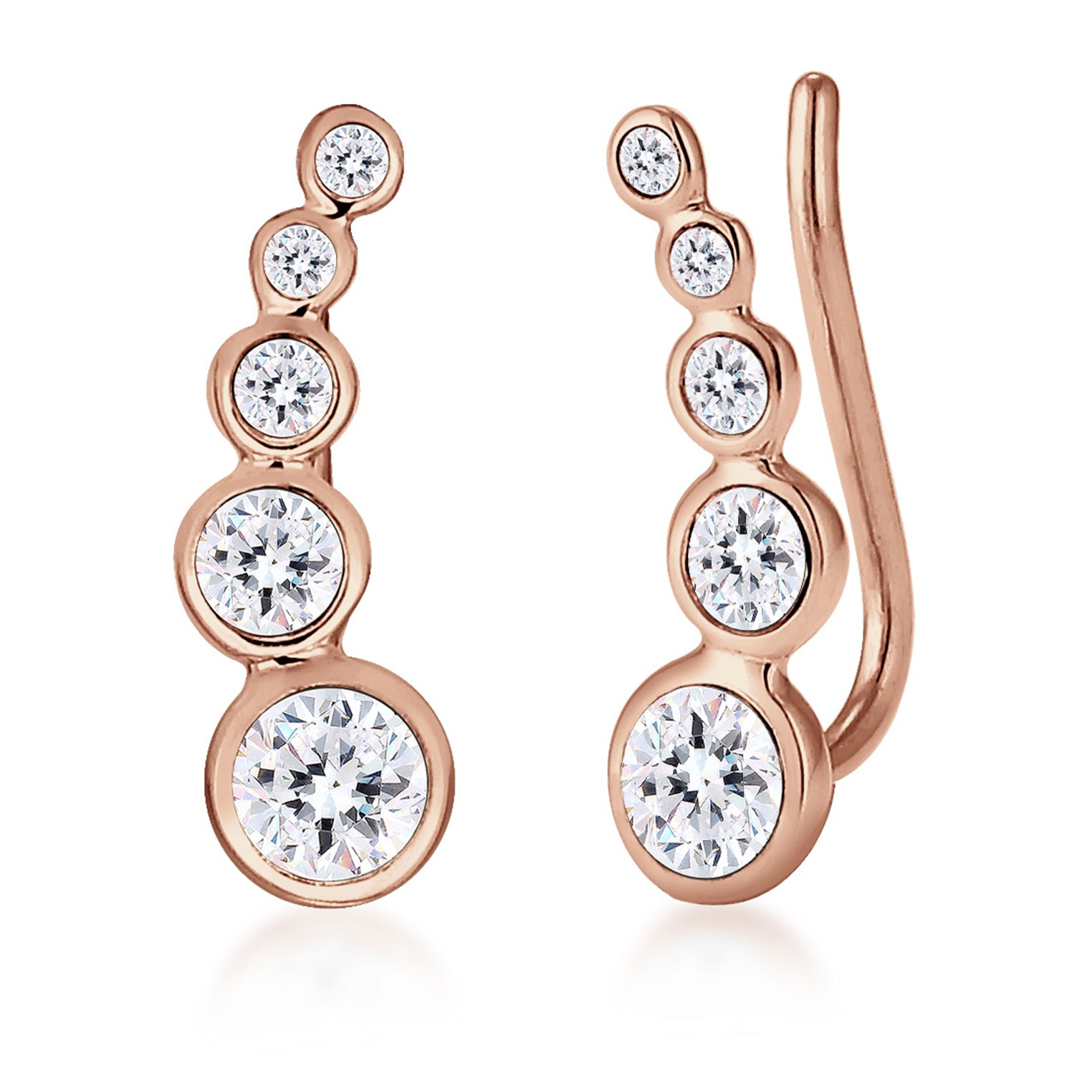 Rosegold Perhiasan Wanita Perak Asli - Silver Anting Cuff Circle Crystal Rosegold Plated