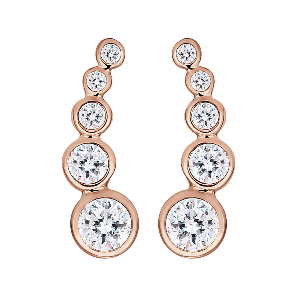 Rosegold Perhiasan Wanita Perak Asli - Silver Anting Cuff Circle Crystal Rosegold Plated