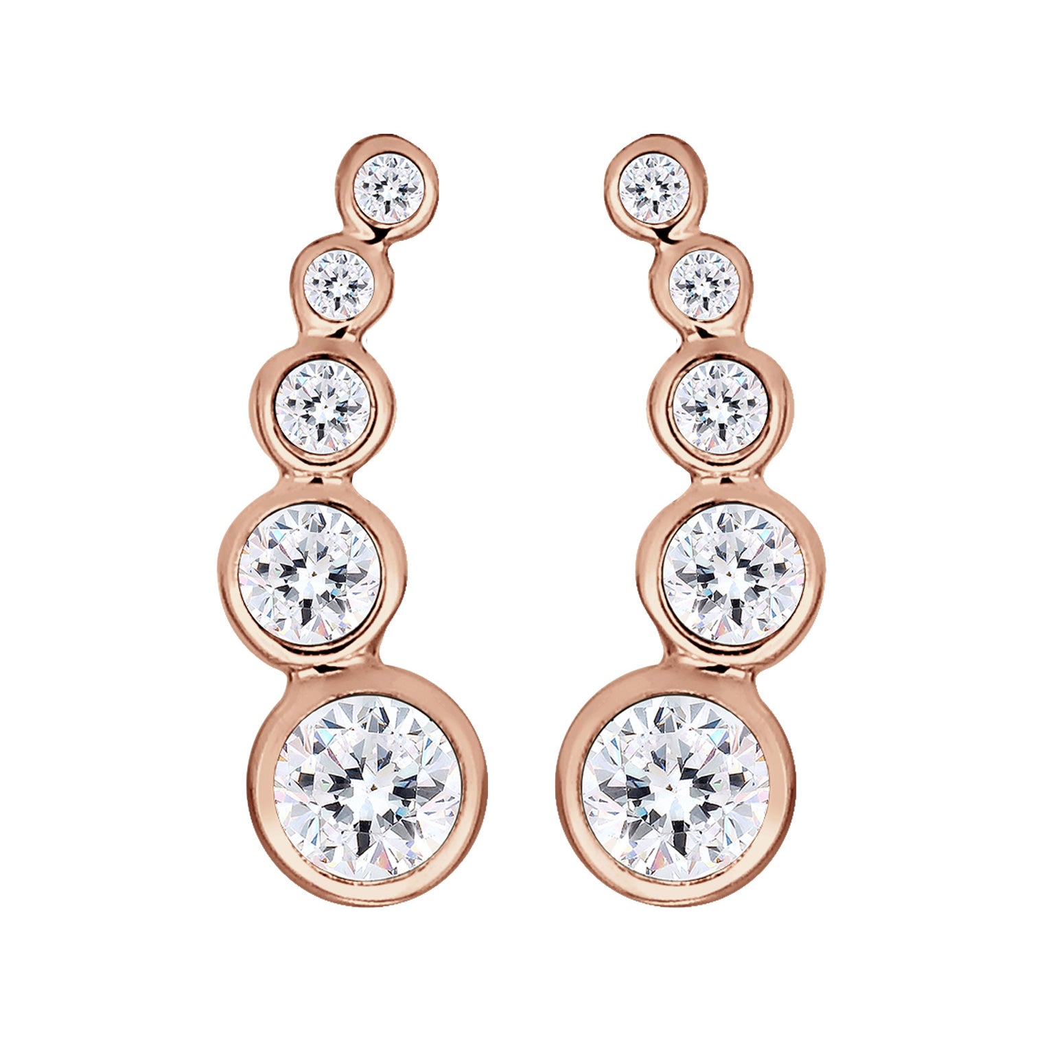 Rosegold Perhiasan Wanita Perak Asli - Silver Anting Cuff Circle Crystal Rosegold Plated