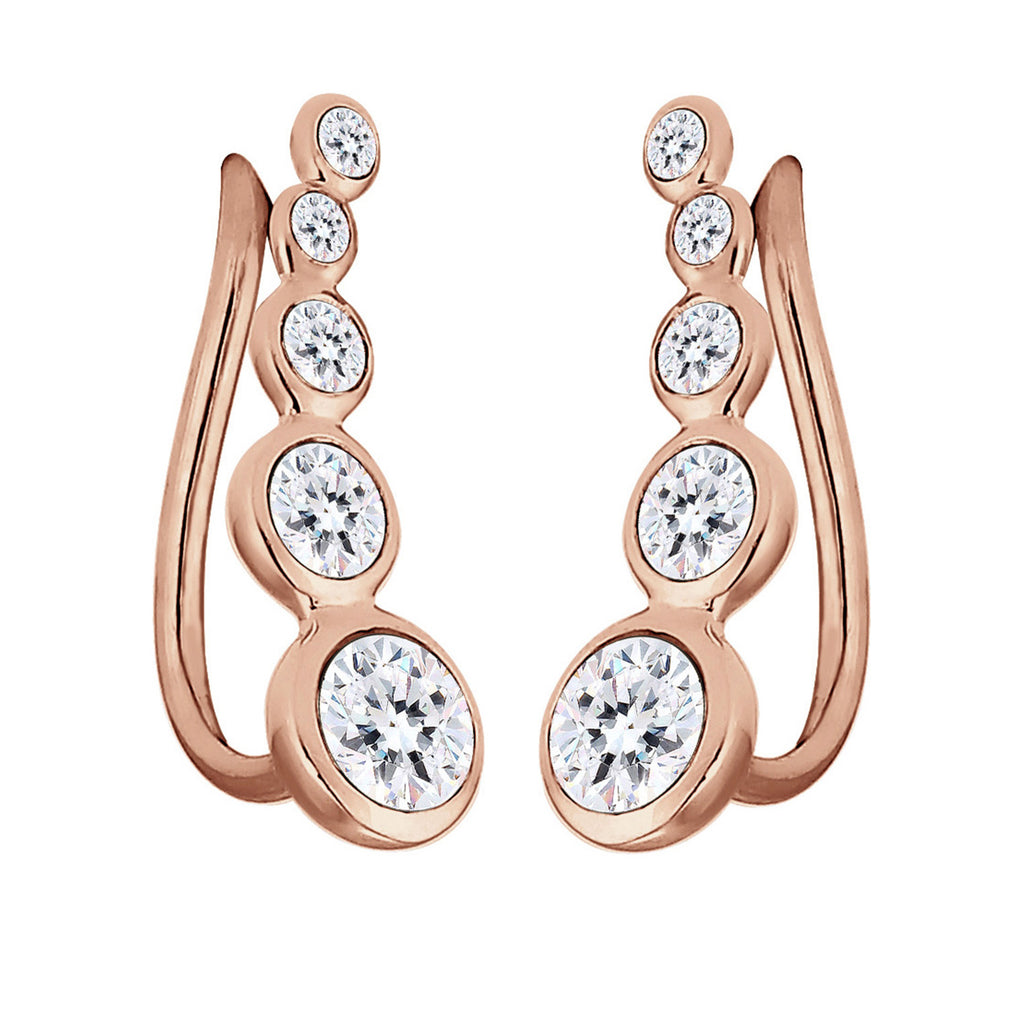 Rosegold Perhiasan Wanita Perak Asli - Silver Anting Cuff Circle Crystal Rosegold Plated