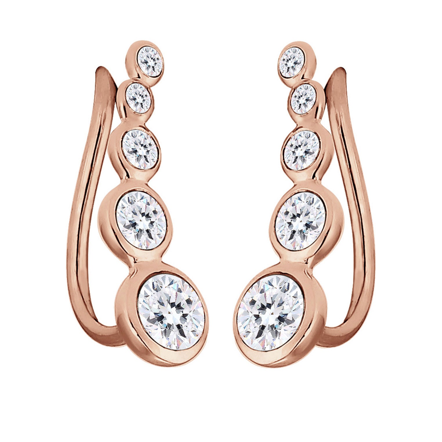 Rosegold Perhiasan Wanita Perak Asli - Silver Anting Cuff Circle Crystal Rosegold Plated