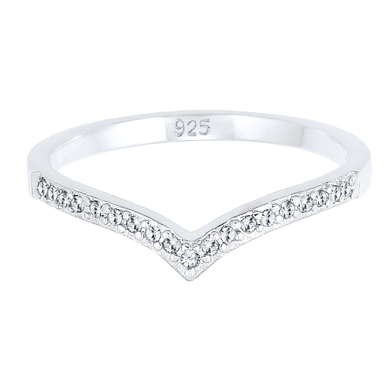 Silver Cincin Perhiasan Perak 925 Wanita V-Shape Crystal