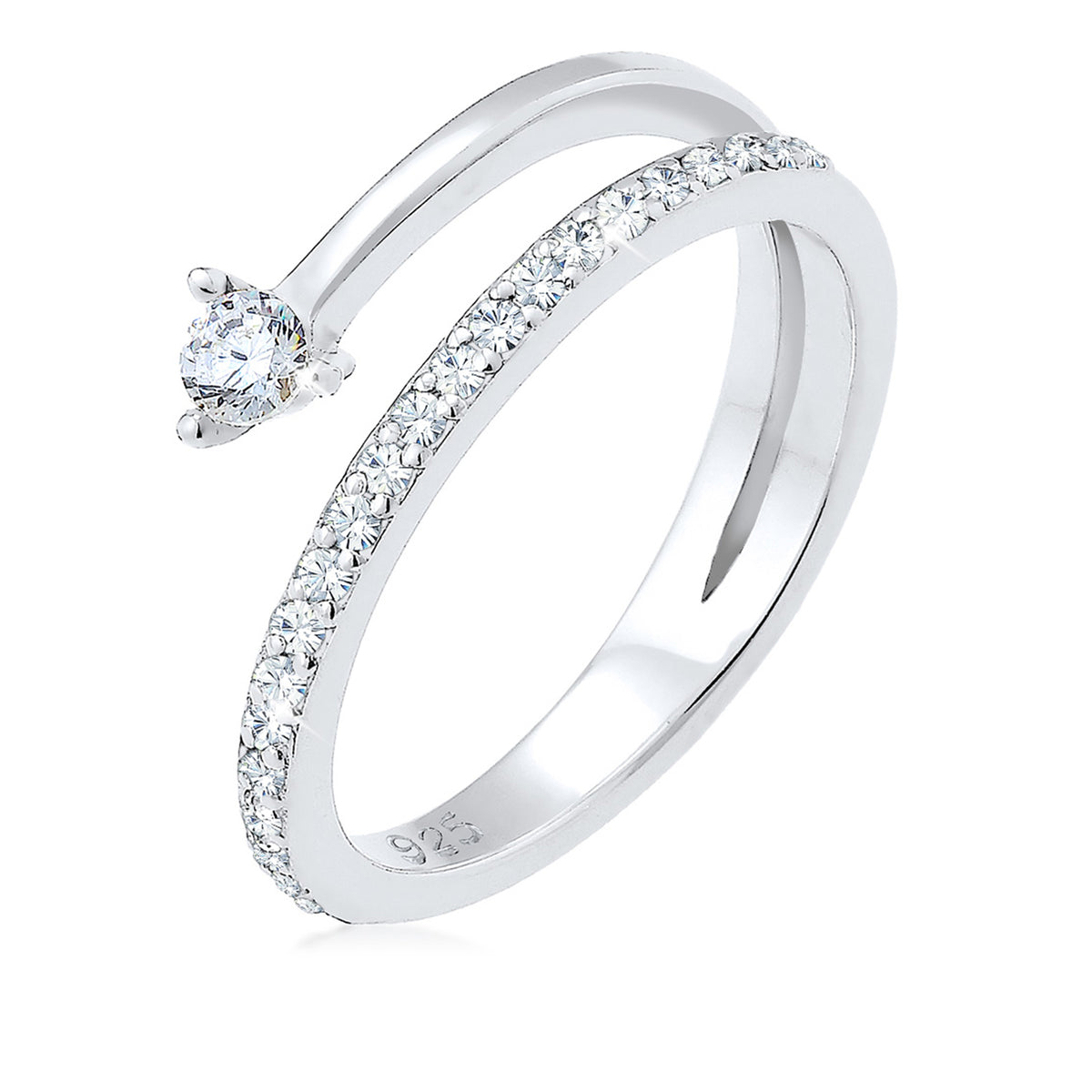 Silver - Elli | Zirconia Wrap Open Band Ring 925 Silver – Embellished with Crystals by Swarovski®