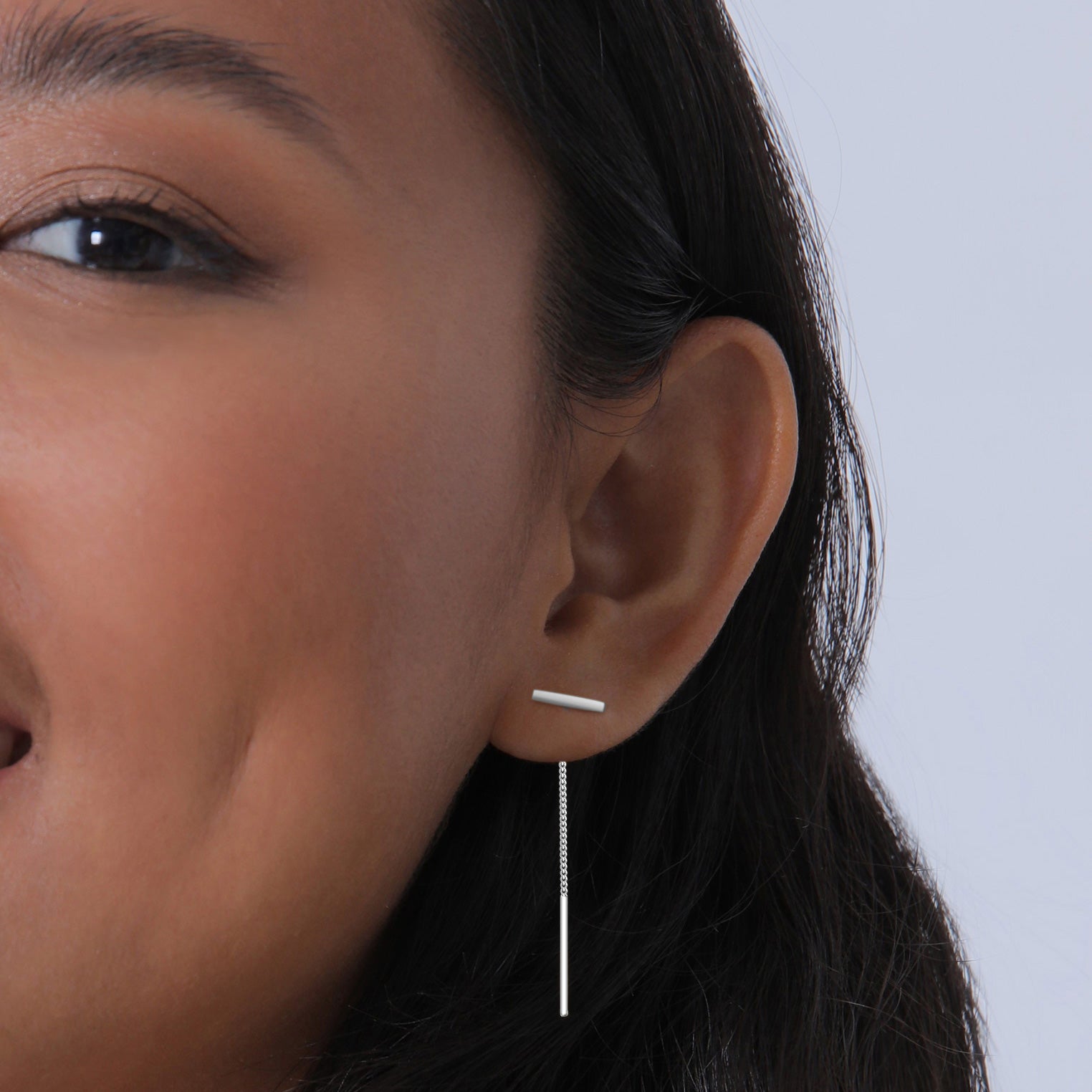 Silver Perhiasan Wanita Perak Asli - Silver Anting Chain Geo Minimalis