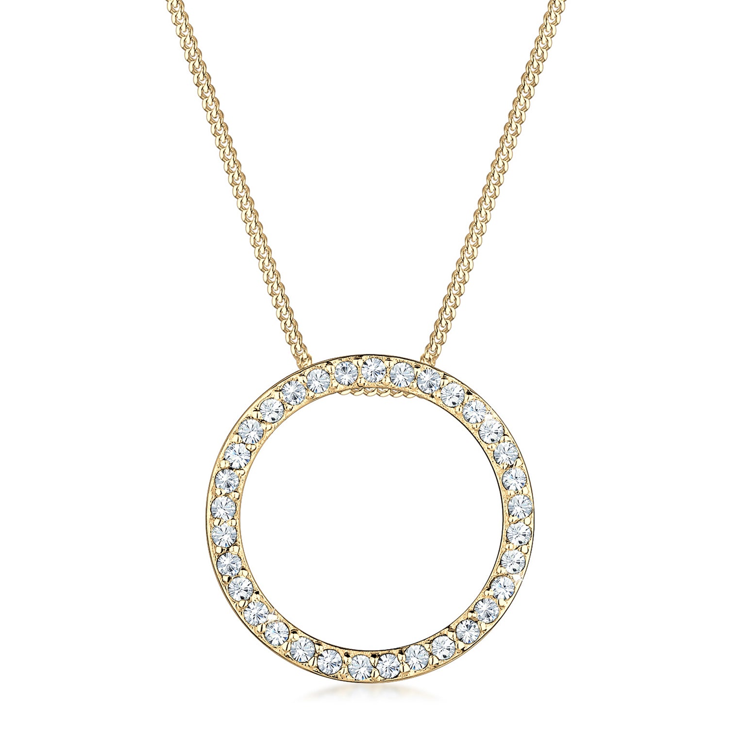 Gold Perhiasan Wanita Perak Asli - Silver Kalung Circle Crystal Gold Plated