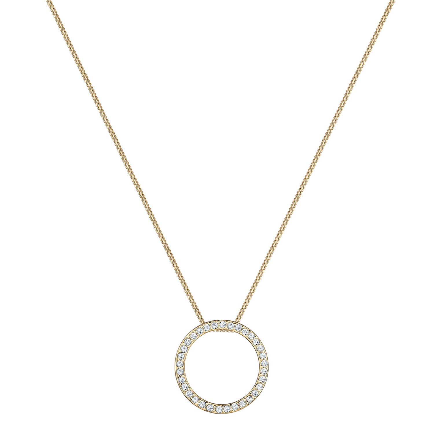 Gold Perhiasan Wanita Perak Asli - Silver Kalung Circle Crystal Gold Plated