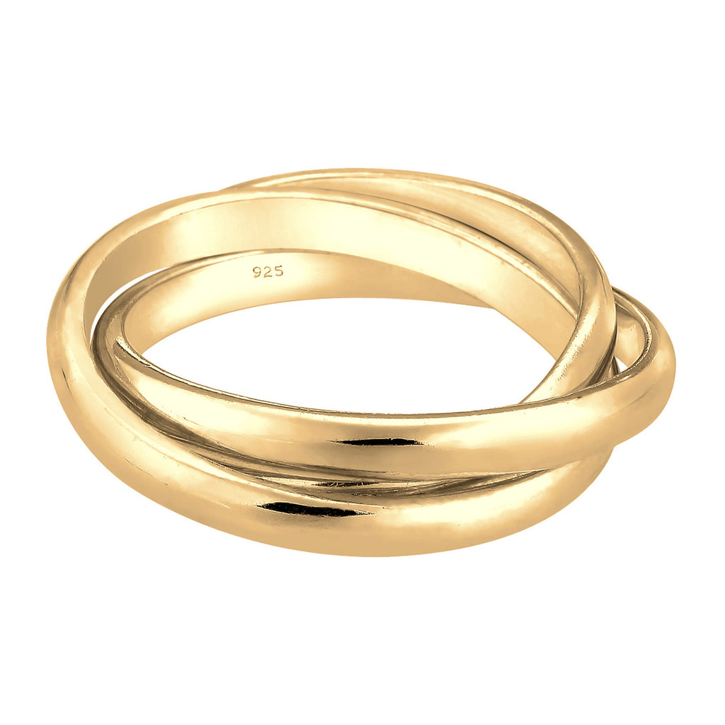 Gold Perhiasan Wanita Perak Asli - Silver Cincin Triple Basic Gold Plated