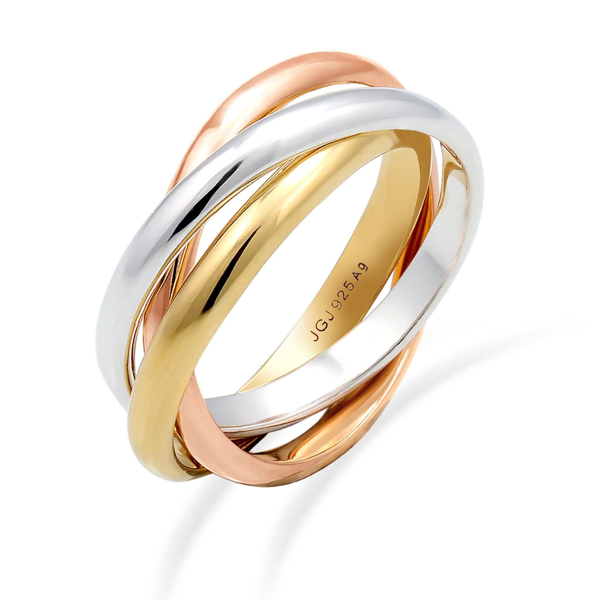 Tricolor Cincin Perhiasan Perak 925 Wanita Triple Basic Tricolor