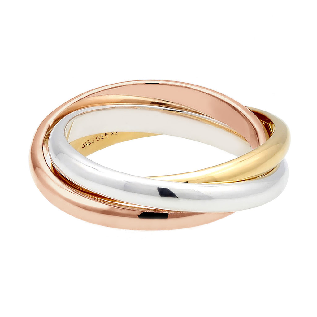Tricolor Cincin Perhiasan Perak 925 Wanita Triple Basic Tricolor