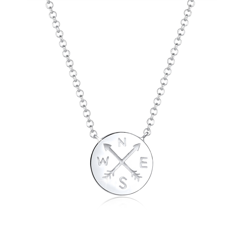 Silver Perhiasan Wanita Perak Asli - Silver Kalung  Arrow Compass Talisman Travel Wanderlust