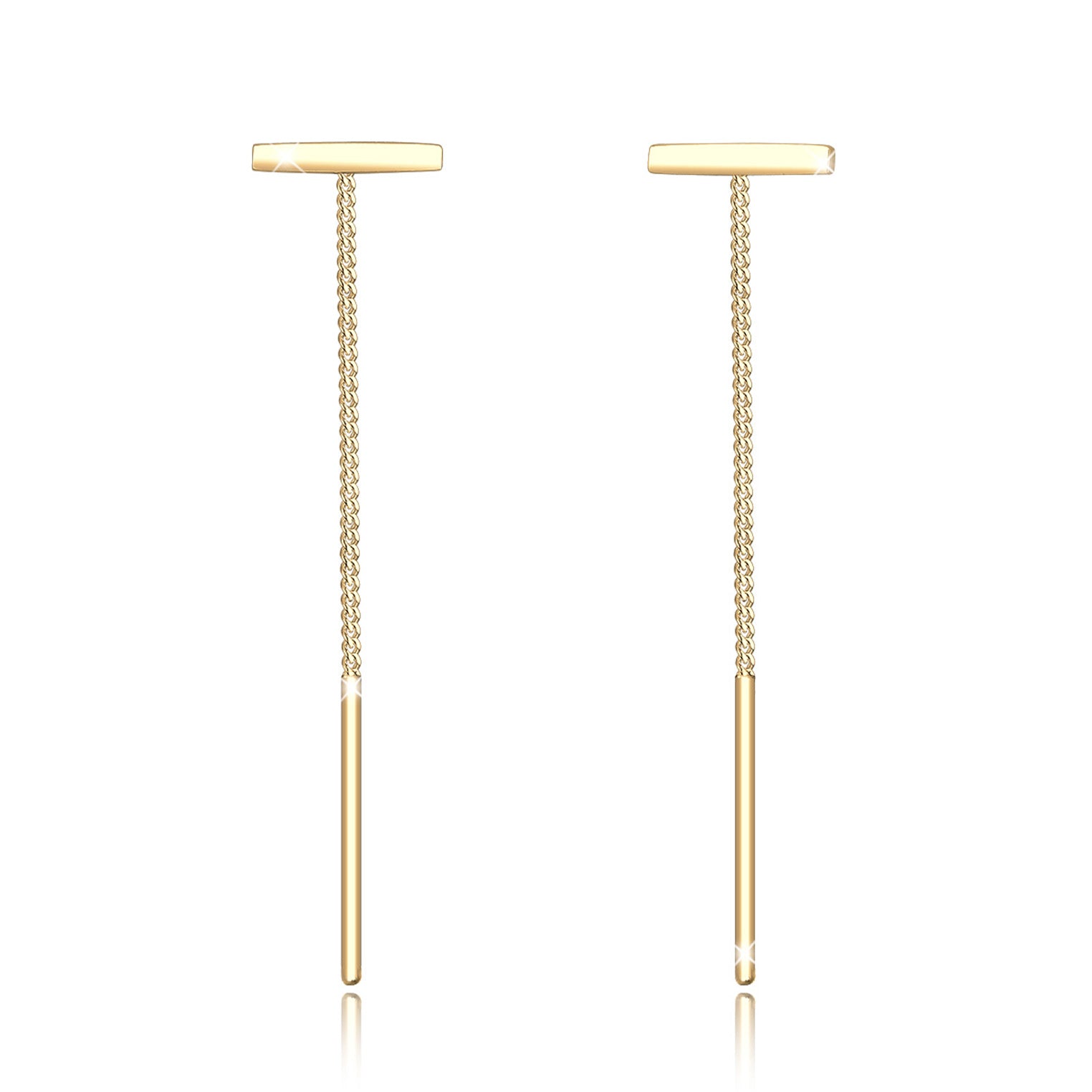 Gold Perhiasan Wanita Perak Asli - Silver Anting Chain Geo Minimalis Gold Plated