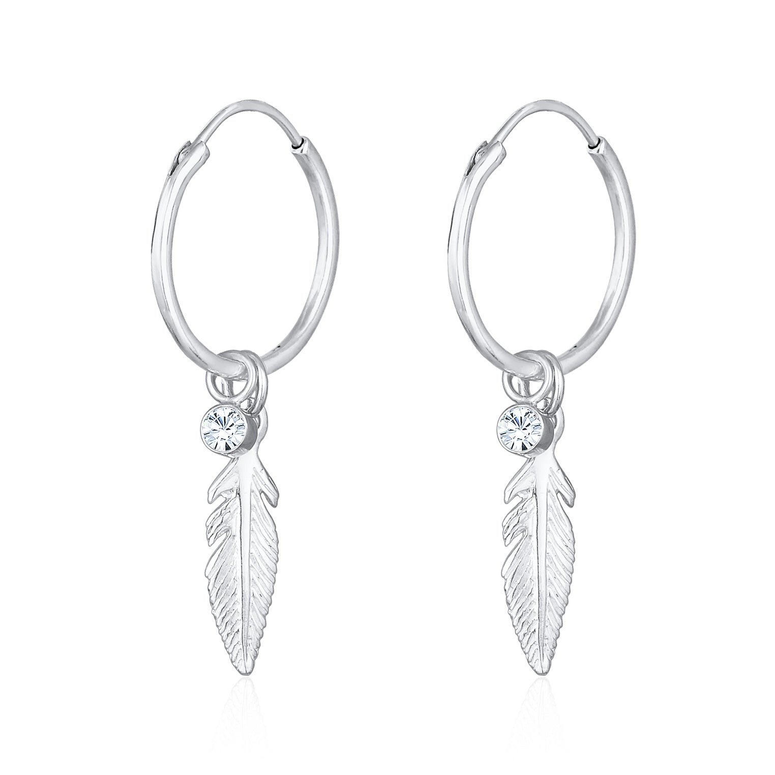 Silver Perhiasan Wanita Perak Asli - Silver Anting Creol Feather Crystal